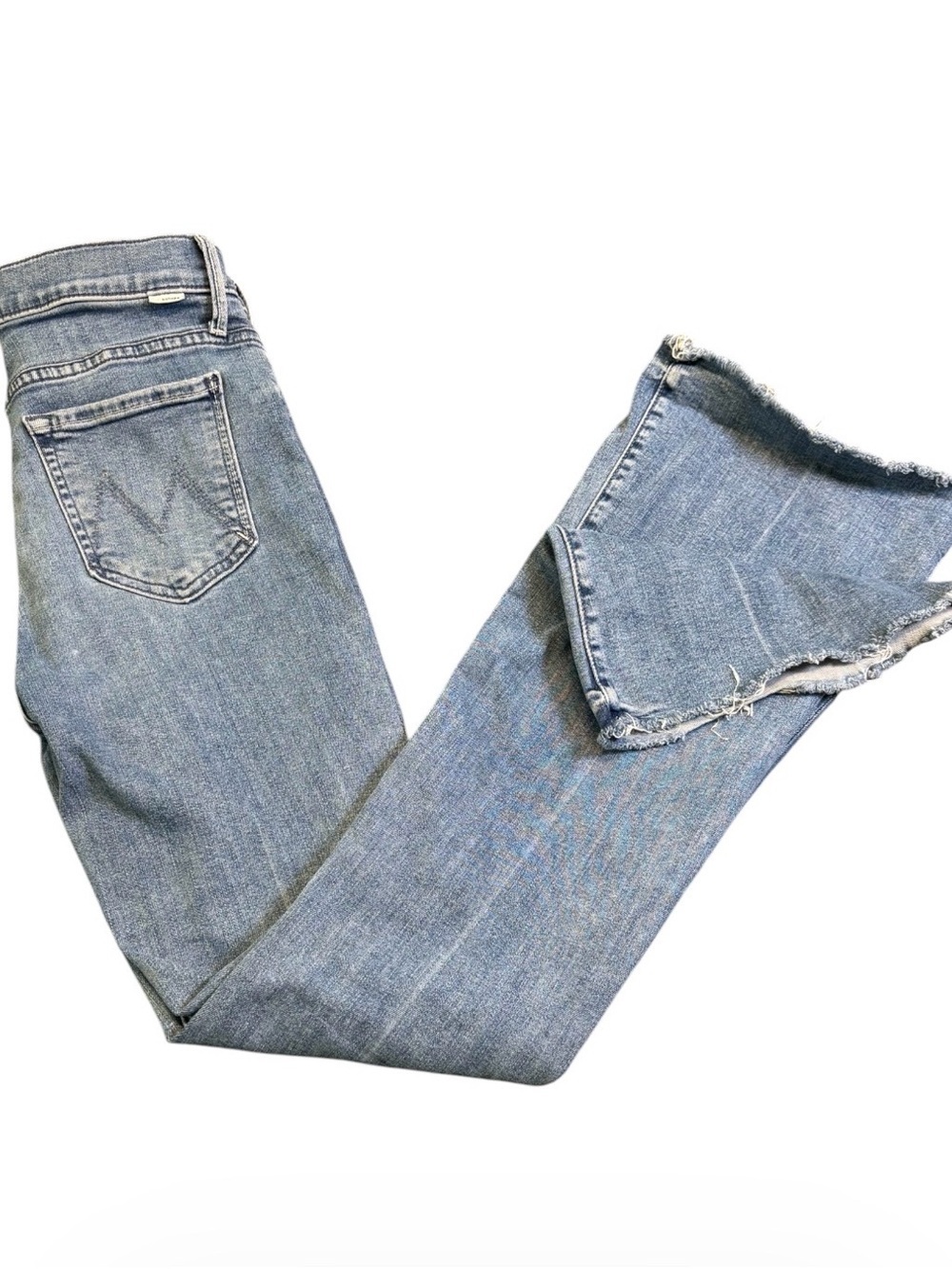 MOTHER The Weekender Fray Jeans We The Animals Blue Flare Raw Hem Size 26